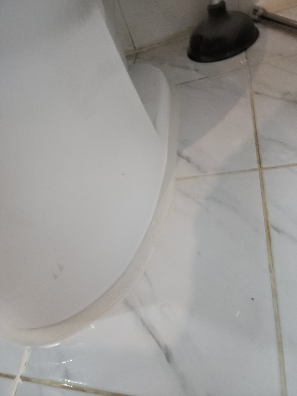 변기와 바닥 타일 사이를 백시멘트로 다시 마감한 모습